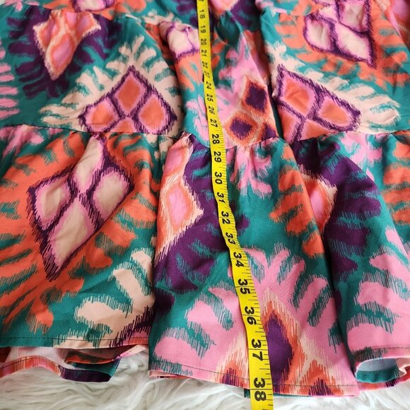 SSYS Tiered Maxi Skirt M‎ Ikat Sadie Boho Hippie Patchwork Cottage Pull on Lined - Picture 9 of 13